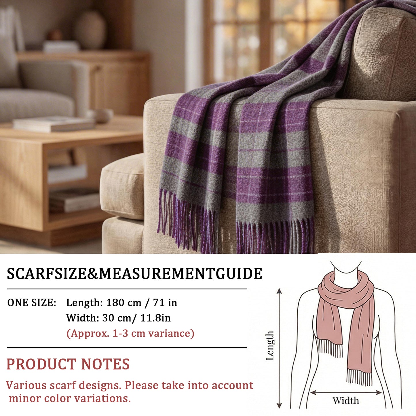 Lightweight Printed Wool Scarf for Women – 2-Style Collection