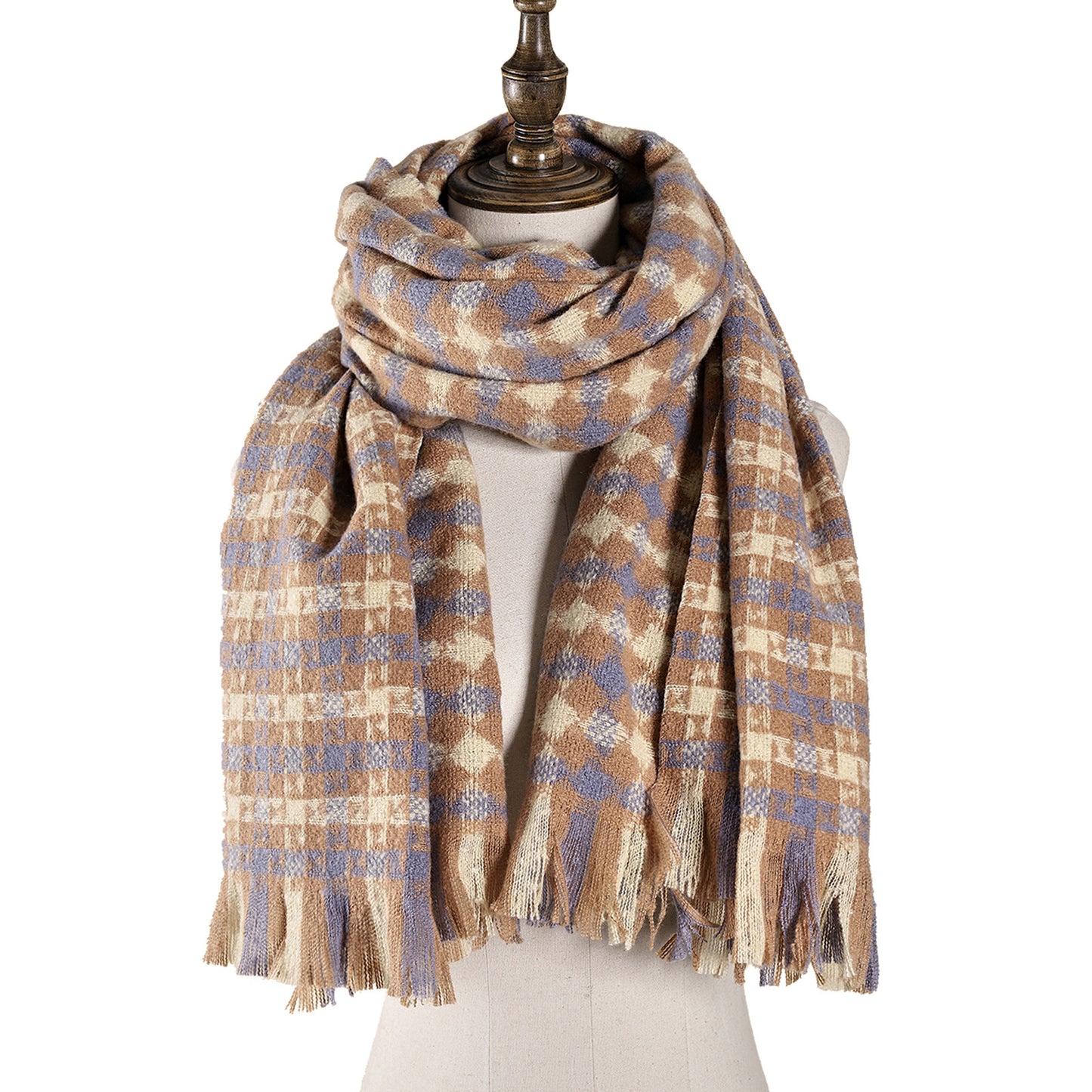 3991-02 Women's Long Classic Tassel Plaid Scarf, Chunky Winter/Fall Warm Scarf