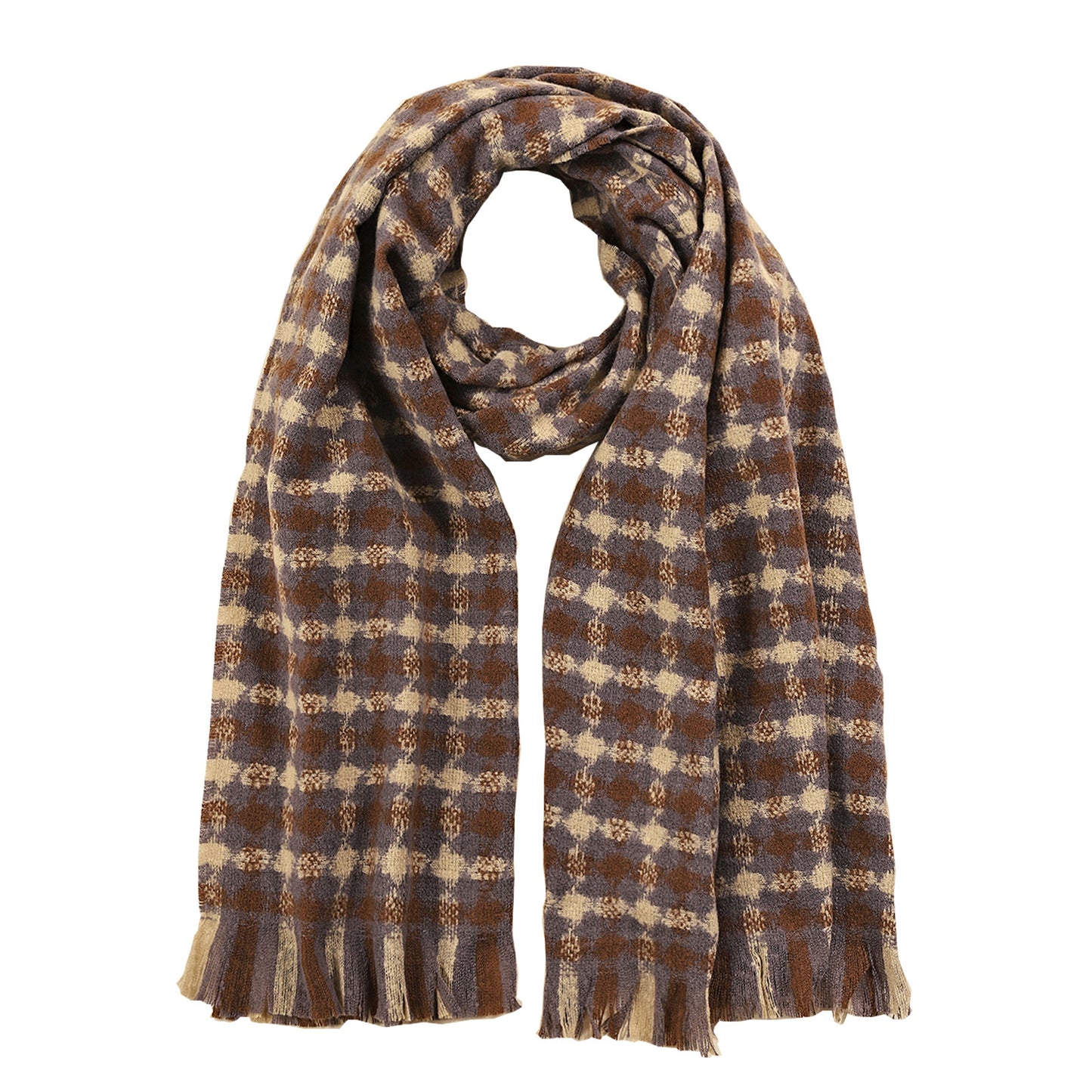 3991-05 Women's Long Classic Tassel Plaid Scarf, Chunky Winter/Fall Warm Scarf