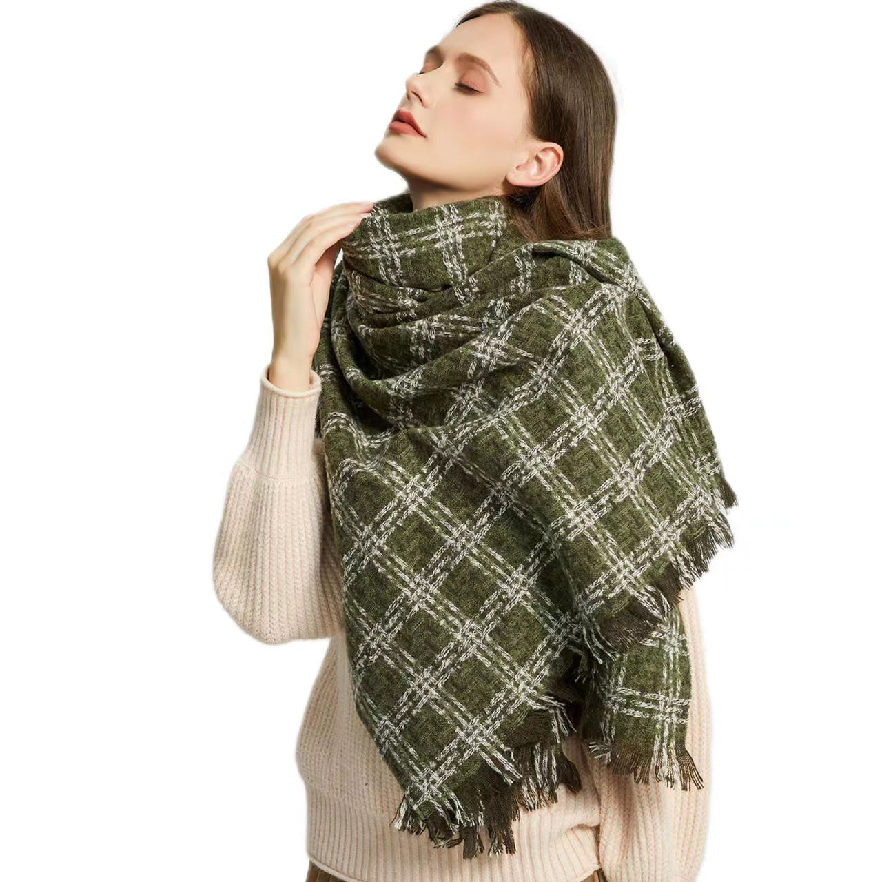3984-02 Women's Long Classic Tassel Plaid Scarf, Chunky Winter/Fall Warm Scarf