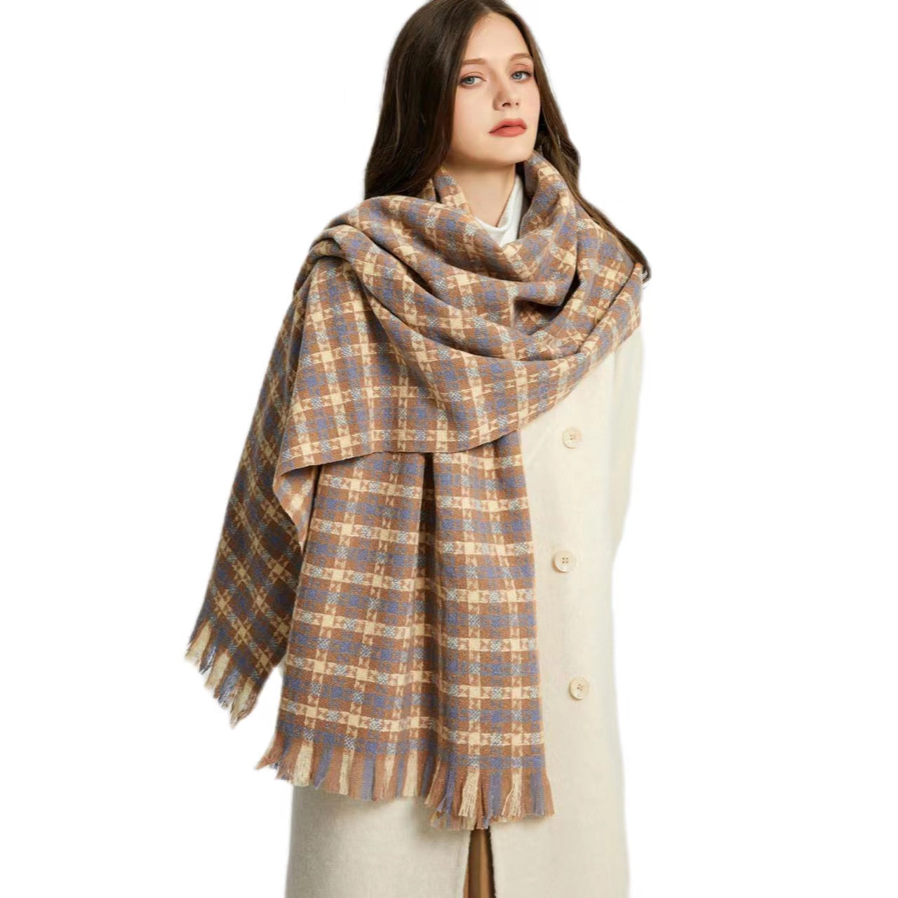 3991-02 Women's Long Classic Tassel Plaid Scarf, Chunky Winter/Fall Warm Scarf