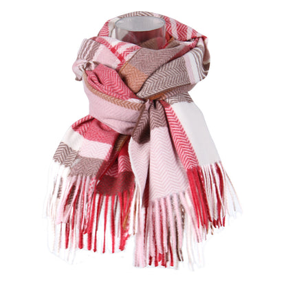 2042-05 Women's Long Classic Tassel Plaid Scarf, Chunky  Winter/Fall Warm Scarf