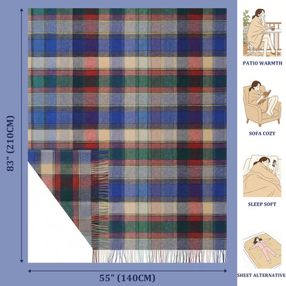Pure Wool  Throw Blanket For Sofa,Bed&Car, Large 55x83 inches, Classic Design With Storage bag