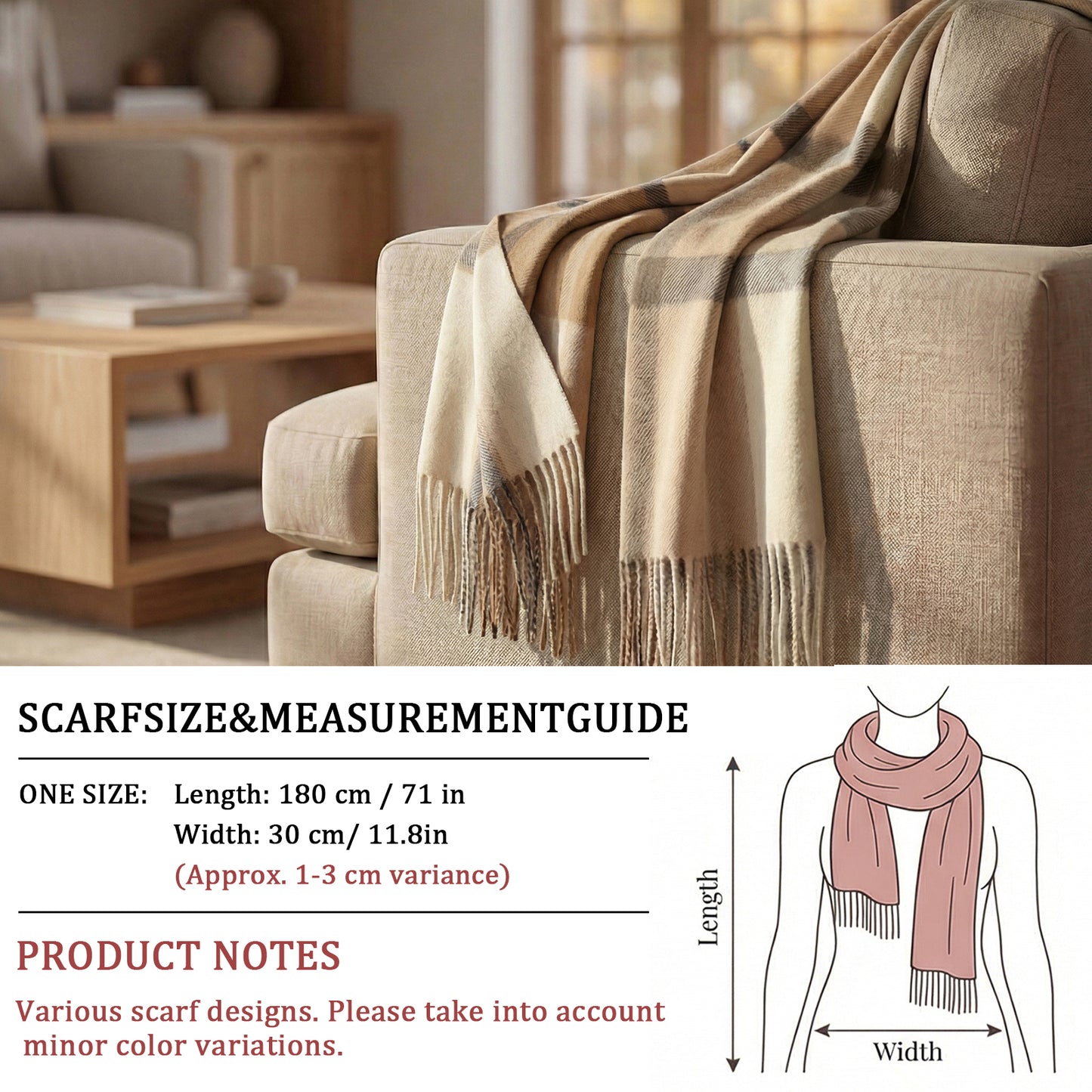 Pure Wool Scarf for Men & Women , Ultra Soft, Lightweight & Warm Luxurious Warm Cashmere Feel Travel Gift