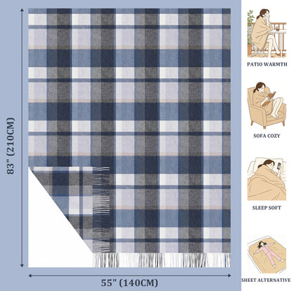 Pure Wool  Throw Blanket For Sofa,Bed&Car, Large 55x83 inches, Classic Design With Storage bag