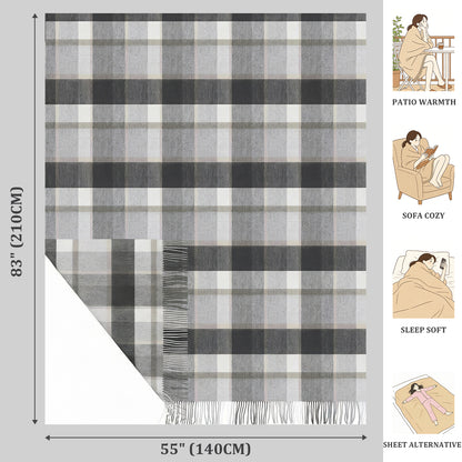 Pure Wool  Throw Blanket For Sofa,Bed&Car, Large 55x83 inches, Classic Design With Storage bag