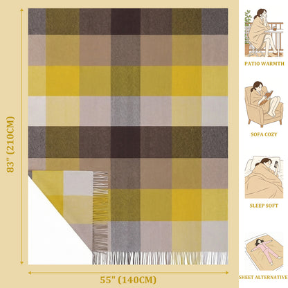 Pure Wool  Throw Blanket For Sofa,Bed&Car, Large 55x83 inches, Classic Design With Storage bag