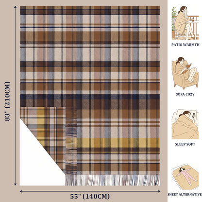 Pure Wool  Throw Blanket For Sofa,Bed&Car, Large 55x83 inches, Classic Design With Storage bag