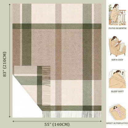 Pure Wool  Throw Blanket For Sofa,Bed&Car, Large 55x83 inches, Classic Design With Storage bag