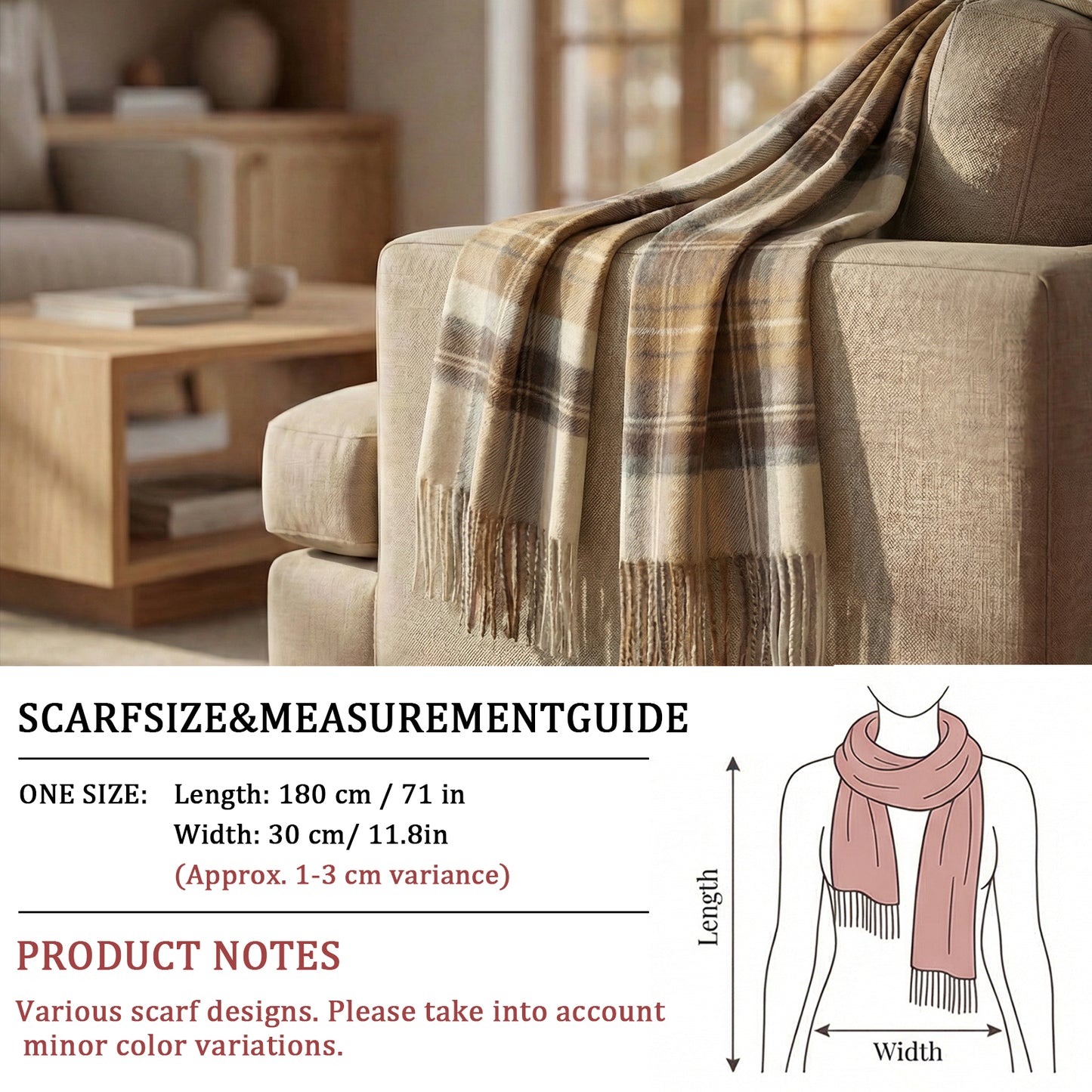 Pure Wool Scarf for Men & Women , Ultra Soft, Lightweight & Warm Luxurious Warm Cashmere Feel Travel Gift