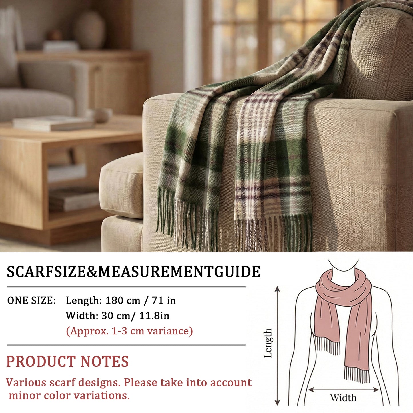 Pure Wool Scarf for Men & Women , Ultra Soft, Lightweight & Warm Luxurious Warm Cashmere Feel Travel Gift