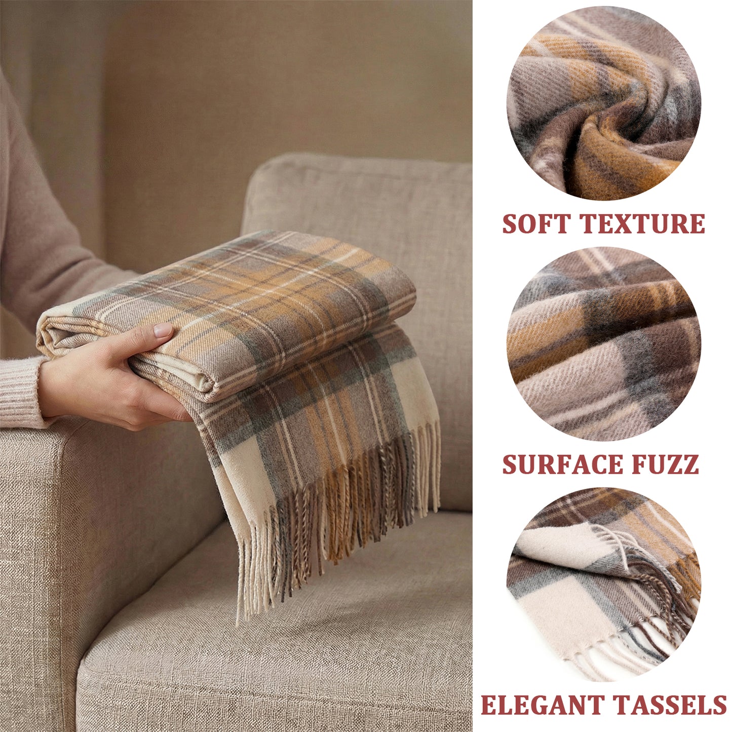 Pure Wool Scarf for Men & Women , Ultra Soft, Lightweight & Warm Luxurious Warm Cashmere Feel Travel Gift