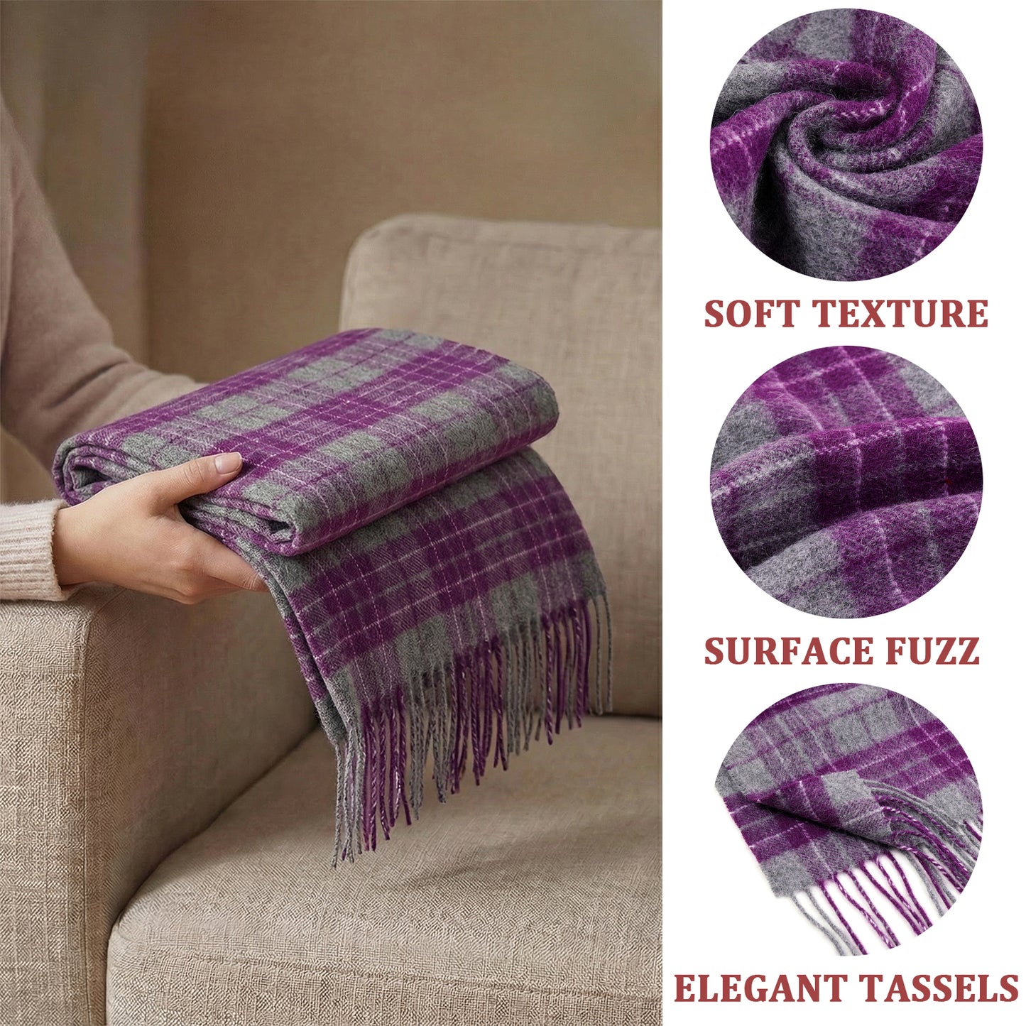 Pure Wool Scarf for Men & Women , Ultra Soft, Lightweight & Warm Luxurious Warm Cashmere Feel Travel Gift