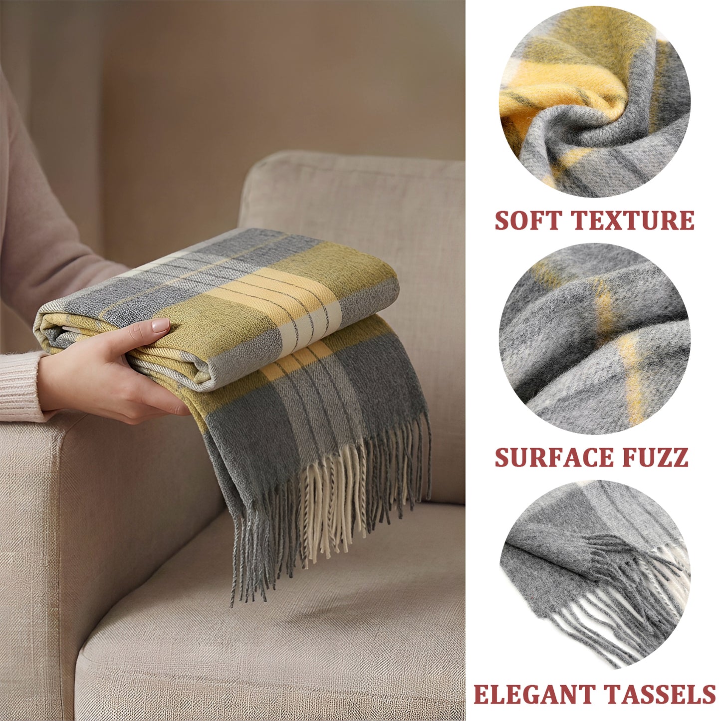 Pure Wool Scarf for Men & Women , Ultra Soft, Lightweight & Warm Luxurious Warm Cashmere Feel Travel Gift