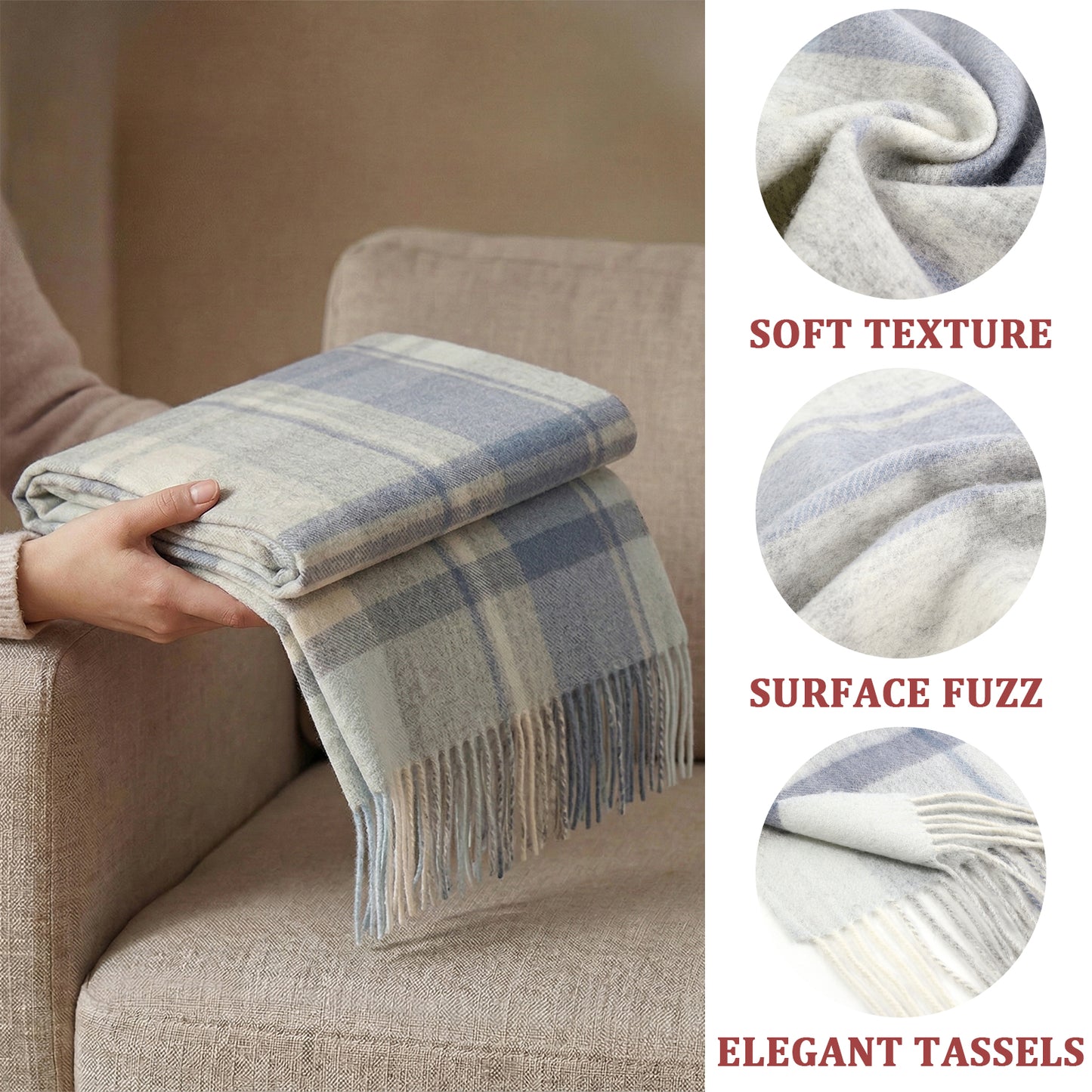Pure Wool Scarf for Men & Women , Ultra Soft, Lightweight & Warm Luxurious Warm Cashmere Feel Travel Gift