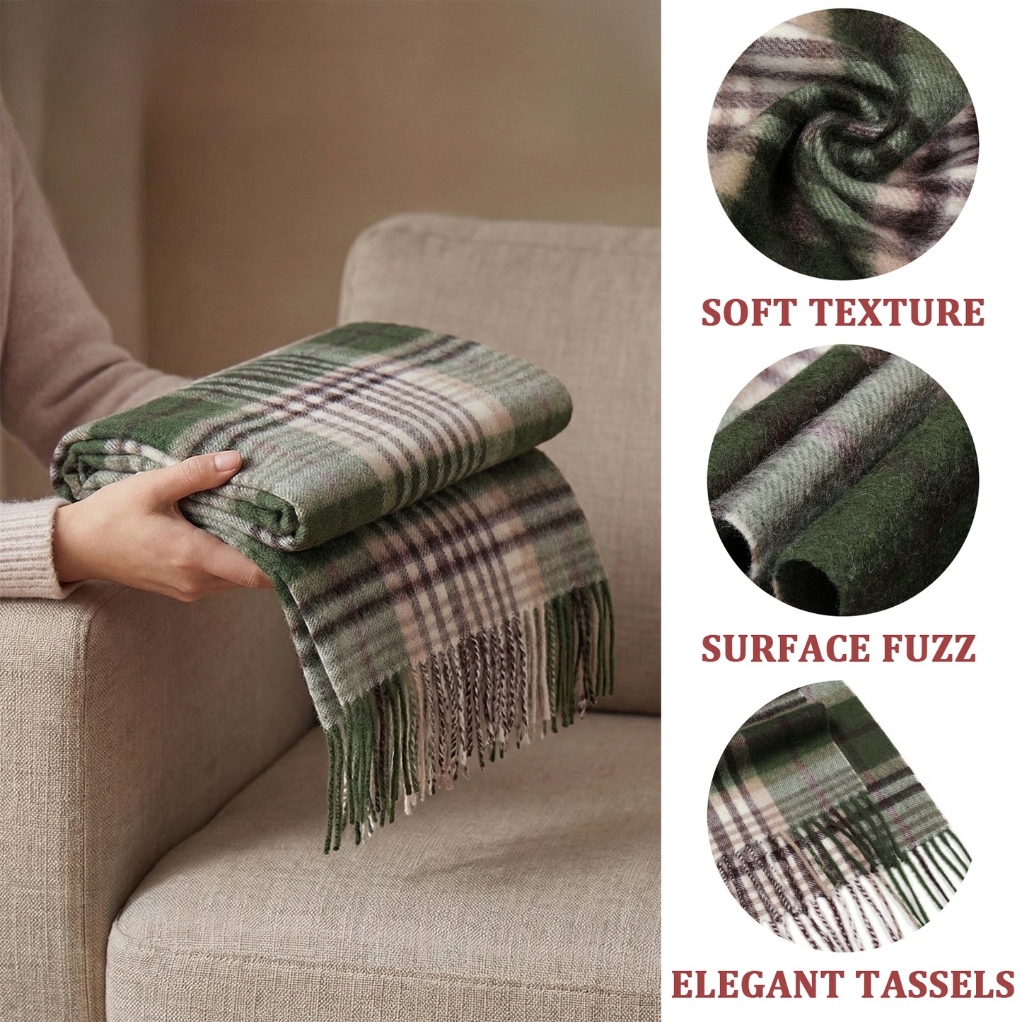 Pure Wool Scarf for Men & Women , Ultra Soft, Lightweight & Warm Luxurious Warm Cashmere Feel Travel Gift
