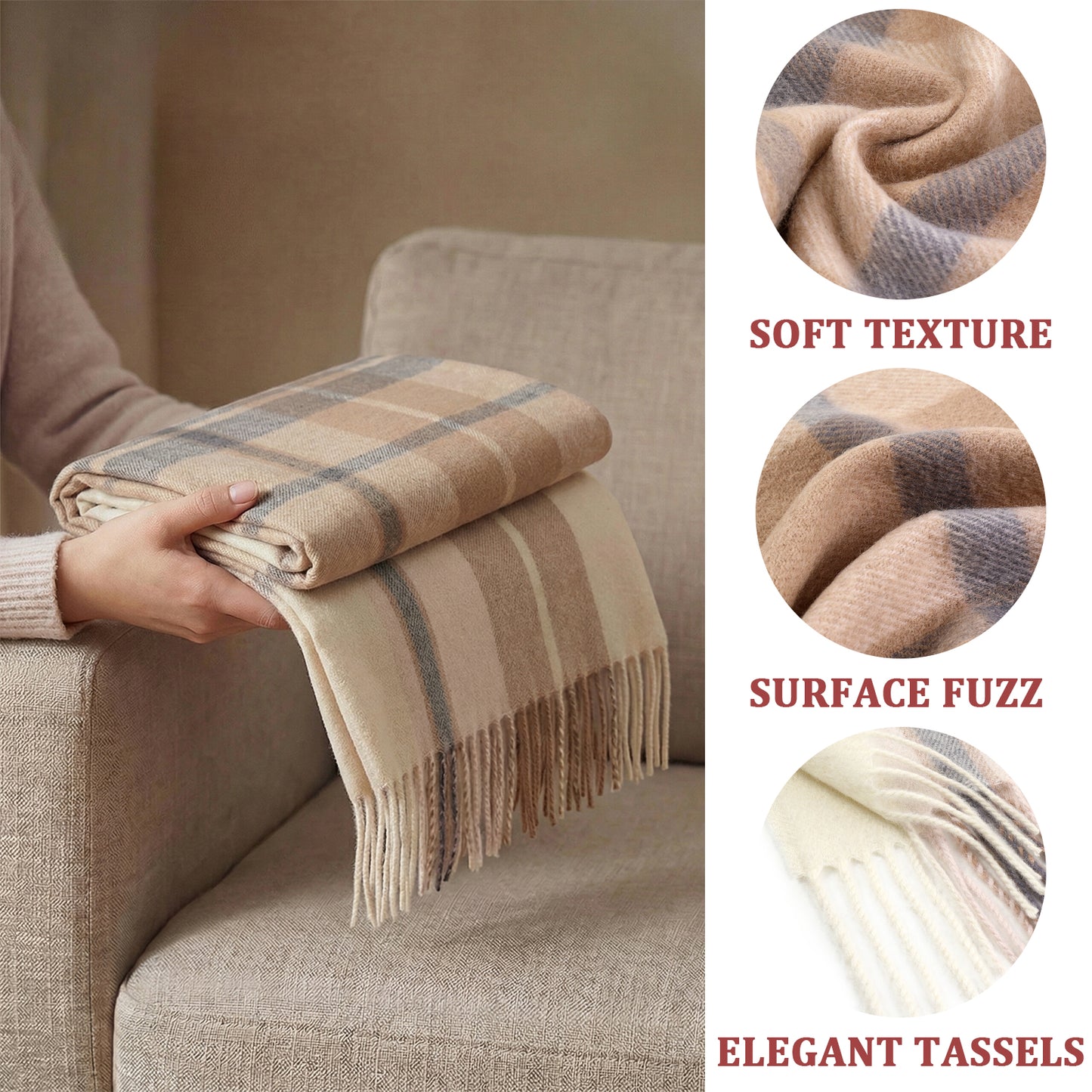 Pure Wool Scarf for Men & Women , Ultra Soft, Lightweight & Warm Luxurious Warm Cashmere Feel Travel Gift