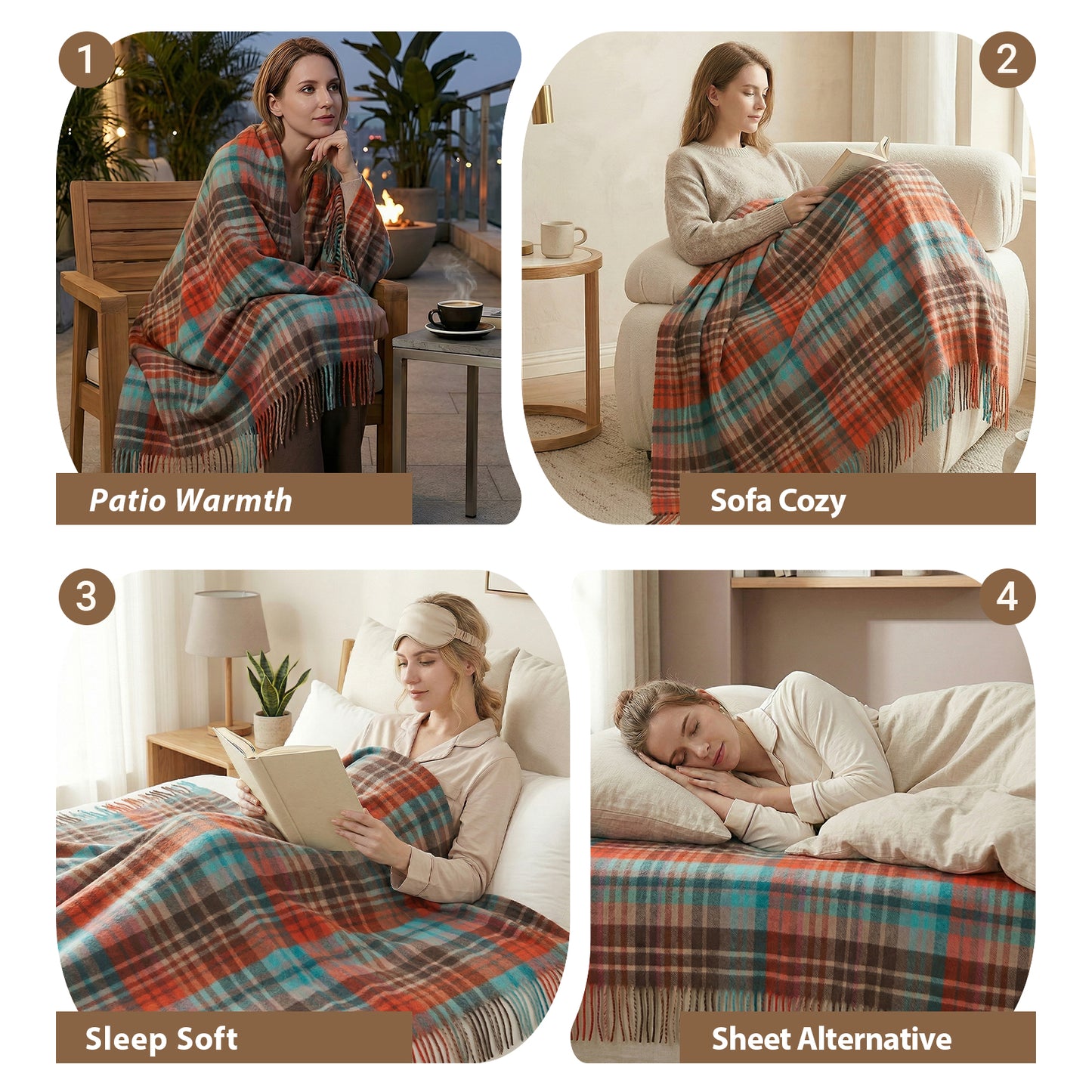 Pure Wool  Throw Blanket For Sofa,Bed&Car, Large 55x83 inches, Classic Design With Storage bag