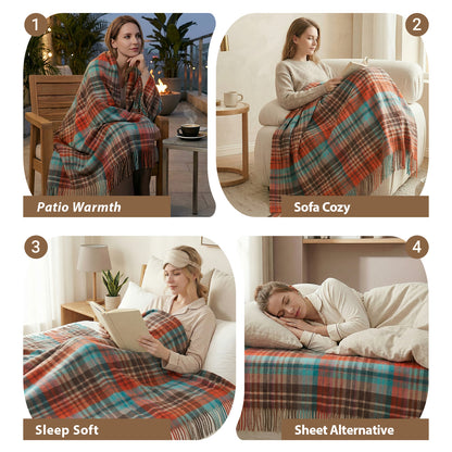 Pure Wool  Throw Blanket For Sofa,Bed&Car, Large 55x83 inches, Classic Design With Storage bag