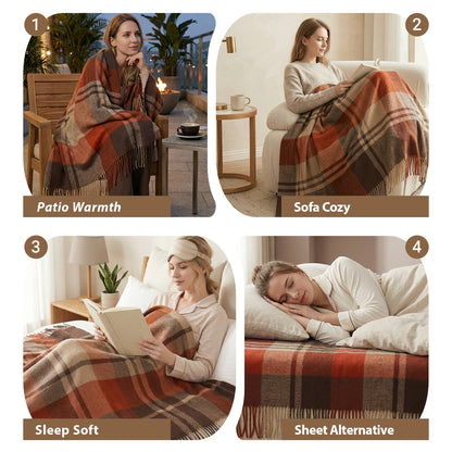 Pure Wool  Throw Blanket For Sofa,Bed&Car, Large 55x83 inches, Classic Design With Storage bag
