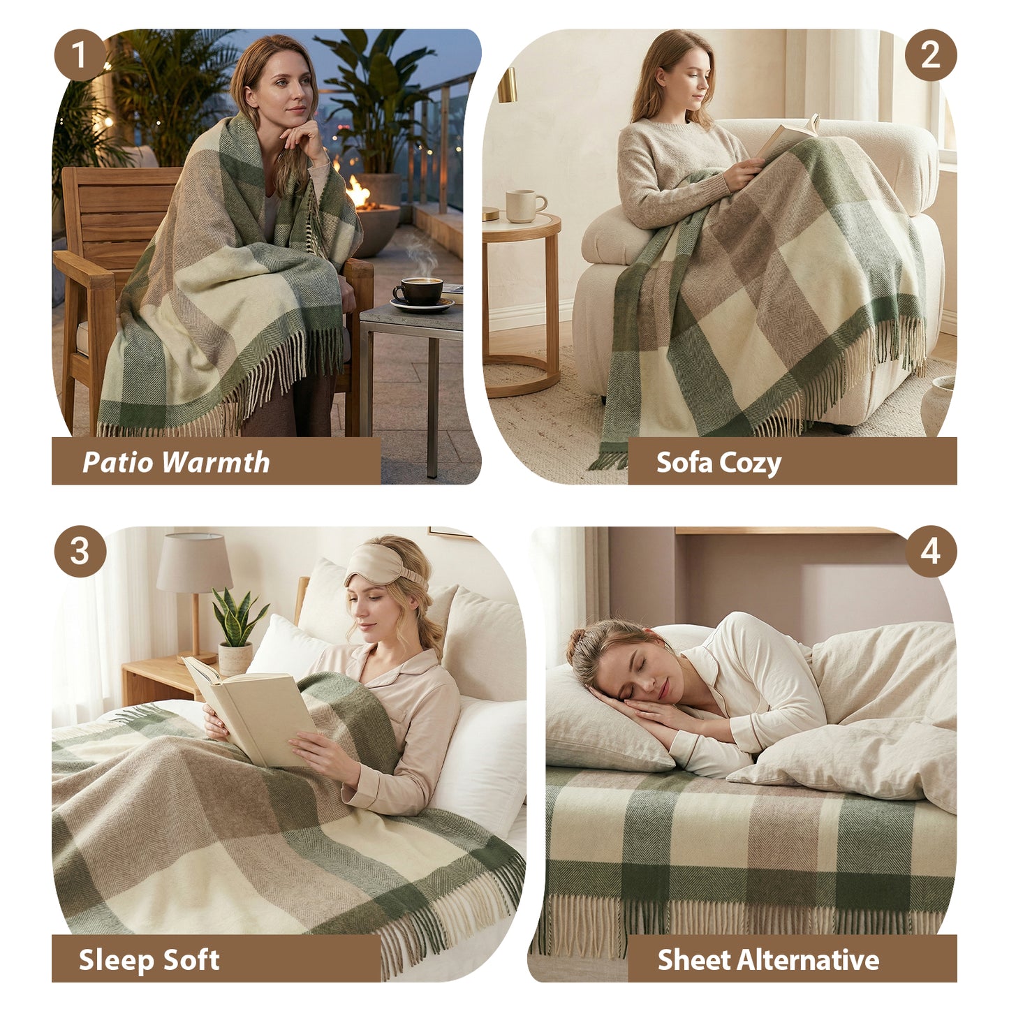 Pure Wool  Throw Blanket For Sofa,Bed&Car, Large 55x83 inches, Classic Design With Storage bag