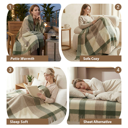 Pure Wool  Throw Blanket For Sofa,Bed&Car, Large 55x83 inches, Classic Design With Storage bag