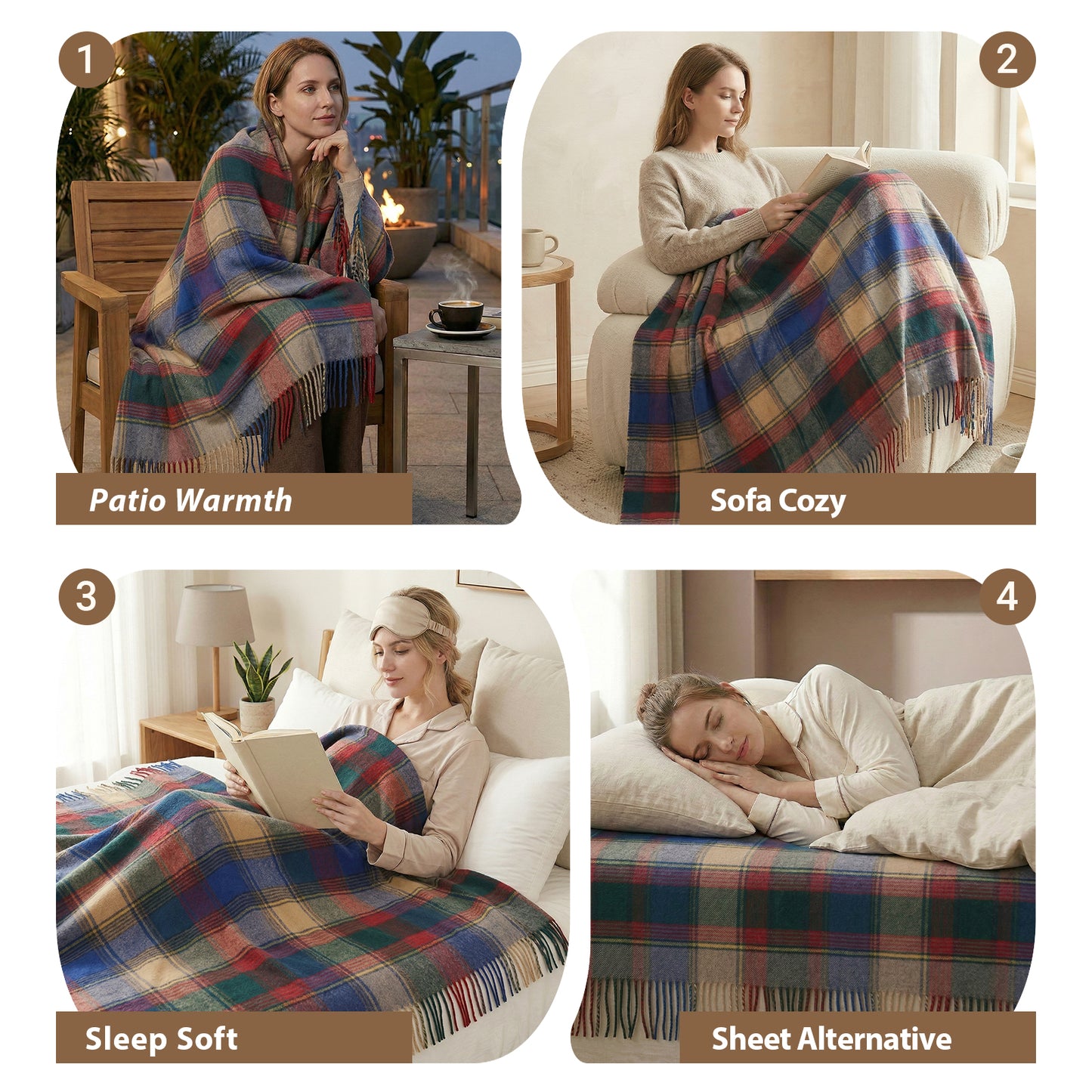 Pure Wool  Throw Blanket For Sofa,Bed&Car, Large 55x83 inches, Classic Design With Storage bag