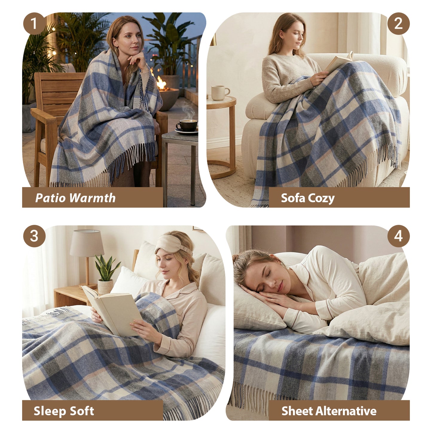 Pure Wool  Throw Blanket For Sofa,Bed&Car, Large 55x83 inches, Classic Design With Storage bag