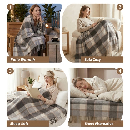 Pure Wool  Throw Blanket For Sofa,Bed&Car, Large 55x83 inches, Classic Design With Storage bag