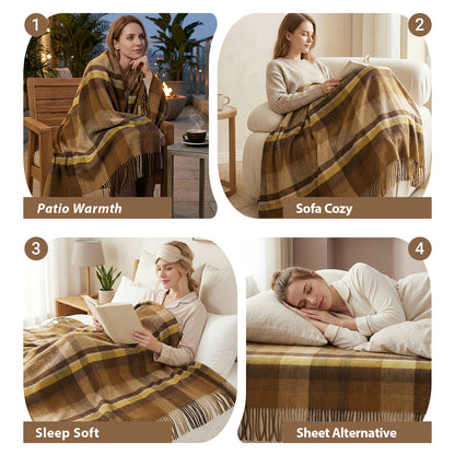 Pure Wool  Throw Blanket For Sofa,Bed&Car, Large 55x83 inches, Classic Design With Storage bag