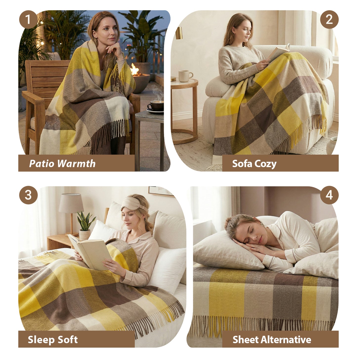 Pure Wool  Throw Blanket For Sofa,Bed&Car, Large 55x83 inches, Classic Design With Storage bag