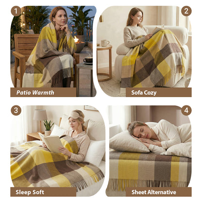 Pure Wool  Throw Blanket For Sofa,Bed&Car, Large 55x83 inches, Classic Design With Storage bag