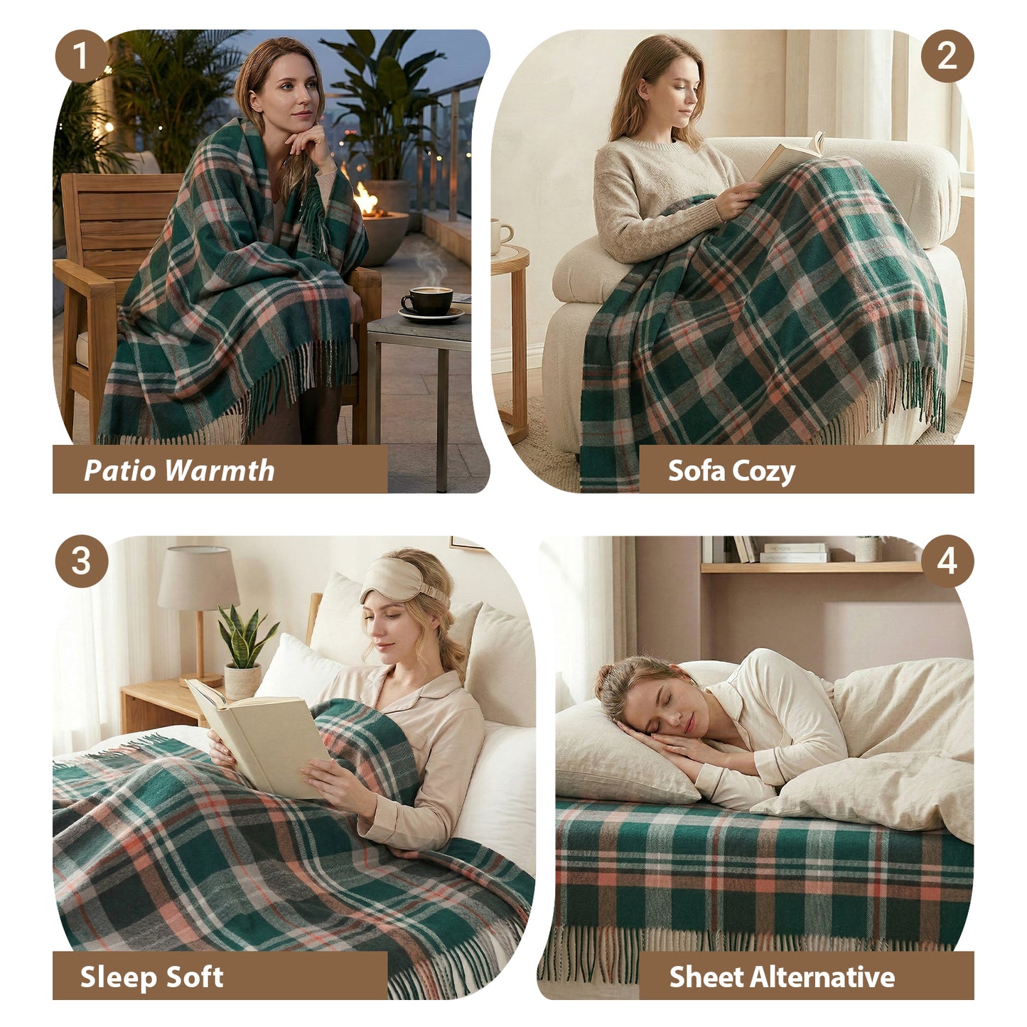 Pure Wool  Throw Blanket For Sofa,Bed&Car, Large 55x83 inches, Classic Design With Storage bag