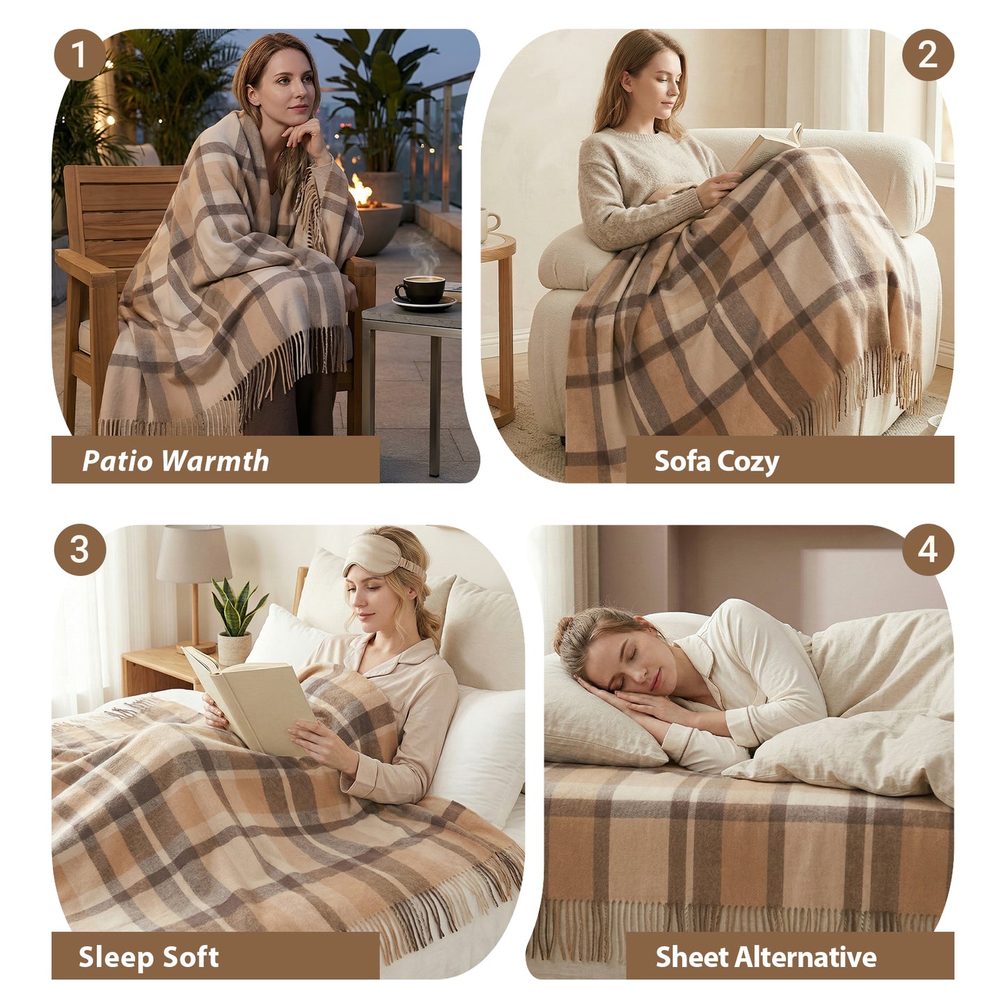 Pure Wool  Throw Blanket For Sofa,Bed&Car, Large 55x83 inches, Classic Design With Storage bag