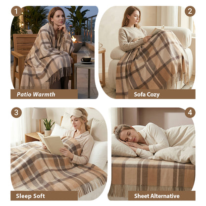 Pure Wool  Throw Blanket For Sofa,Bed&Car, Large 55x83 inches, Classic Design With Storage bag