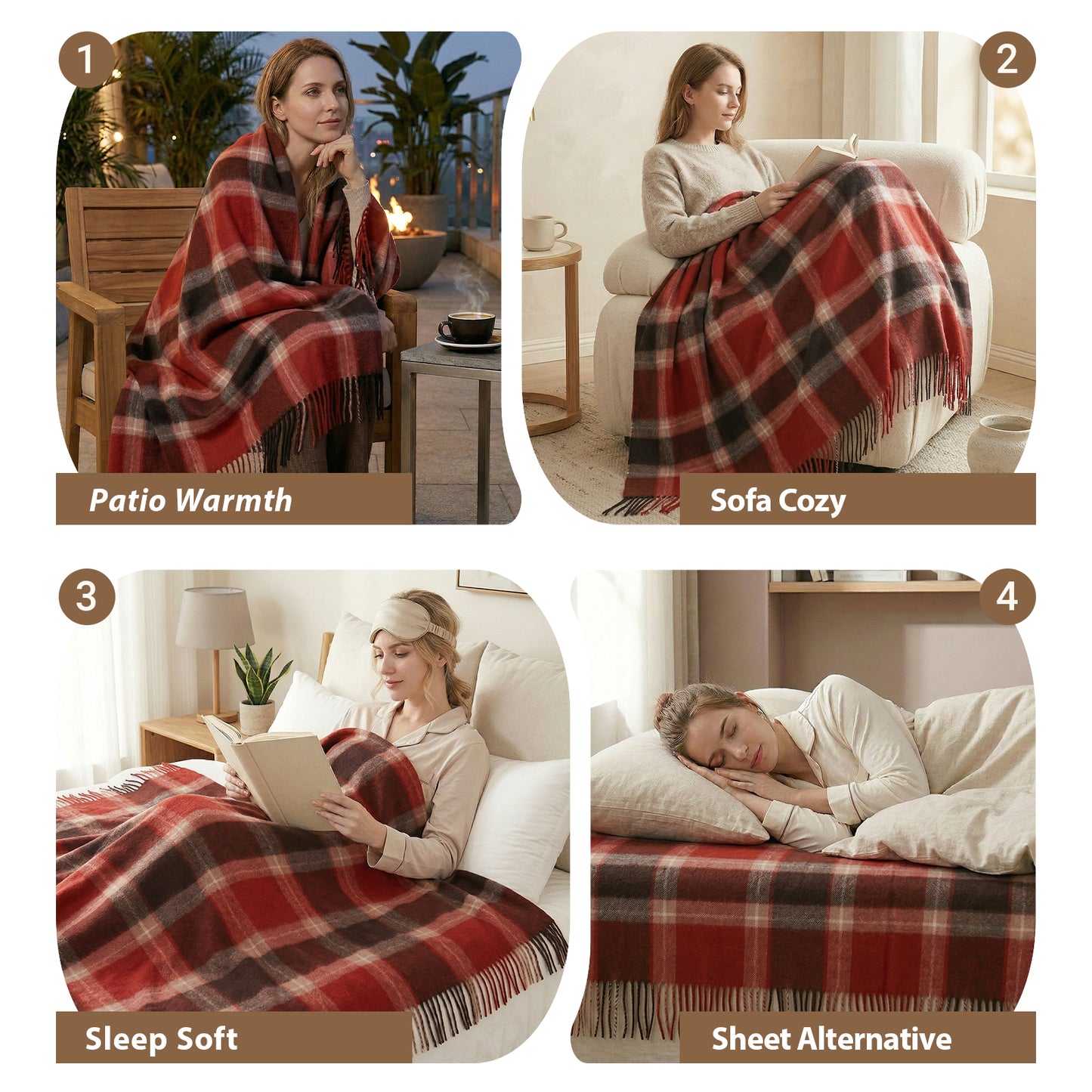 Pure Wool  Throw Blanket For Sofa,Bed&Car, Large 55x83 inches, Classic Design With Storage bag