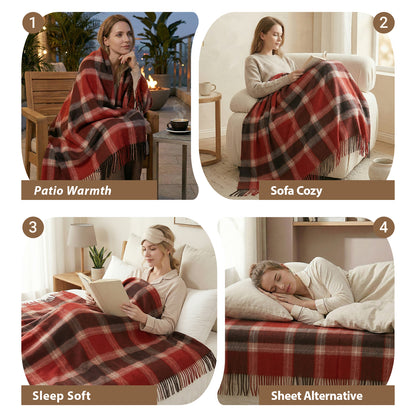 Pure Wool  Throw Blanket For Sofa,Bed&Car, Large 55x83 inches, Classic Design With Storage bag