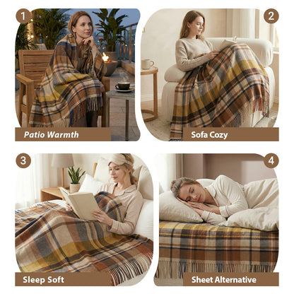 Pure Wool  Throw Blanket For Sofa,Bed&Car, Large 55x83 inches, Classic Design With Storage bag