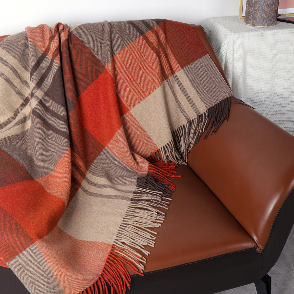 Pure Wool  Throw Blanket For Sofa,Bed&Car, Large 55x83 inches, Classic Design With Storage bag