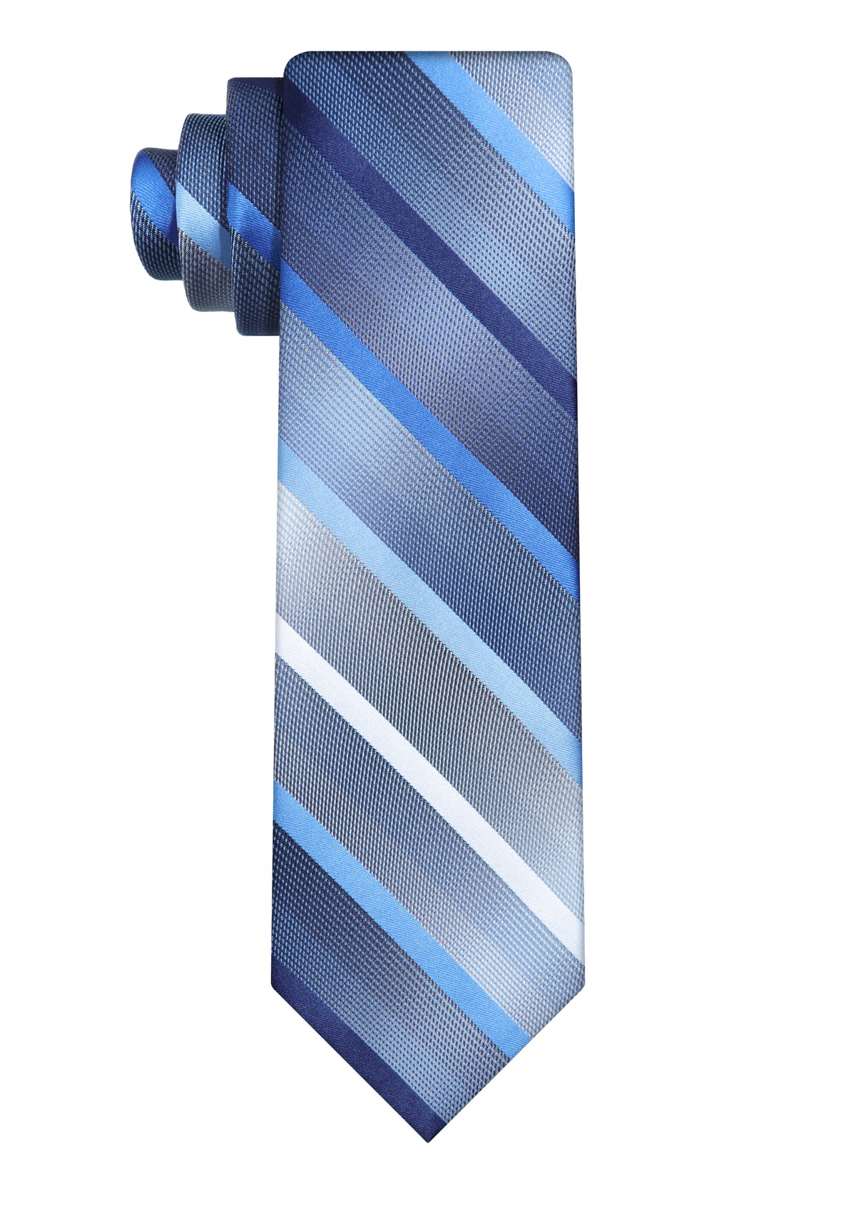 Blue and gray striped custom woven tie from the TEMMINC production portfolio