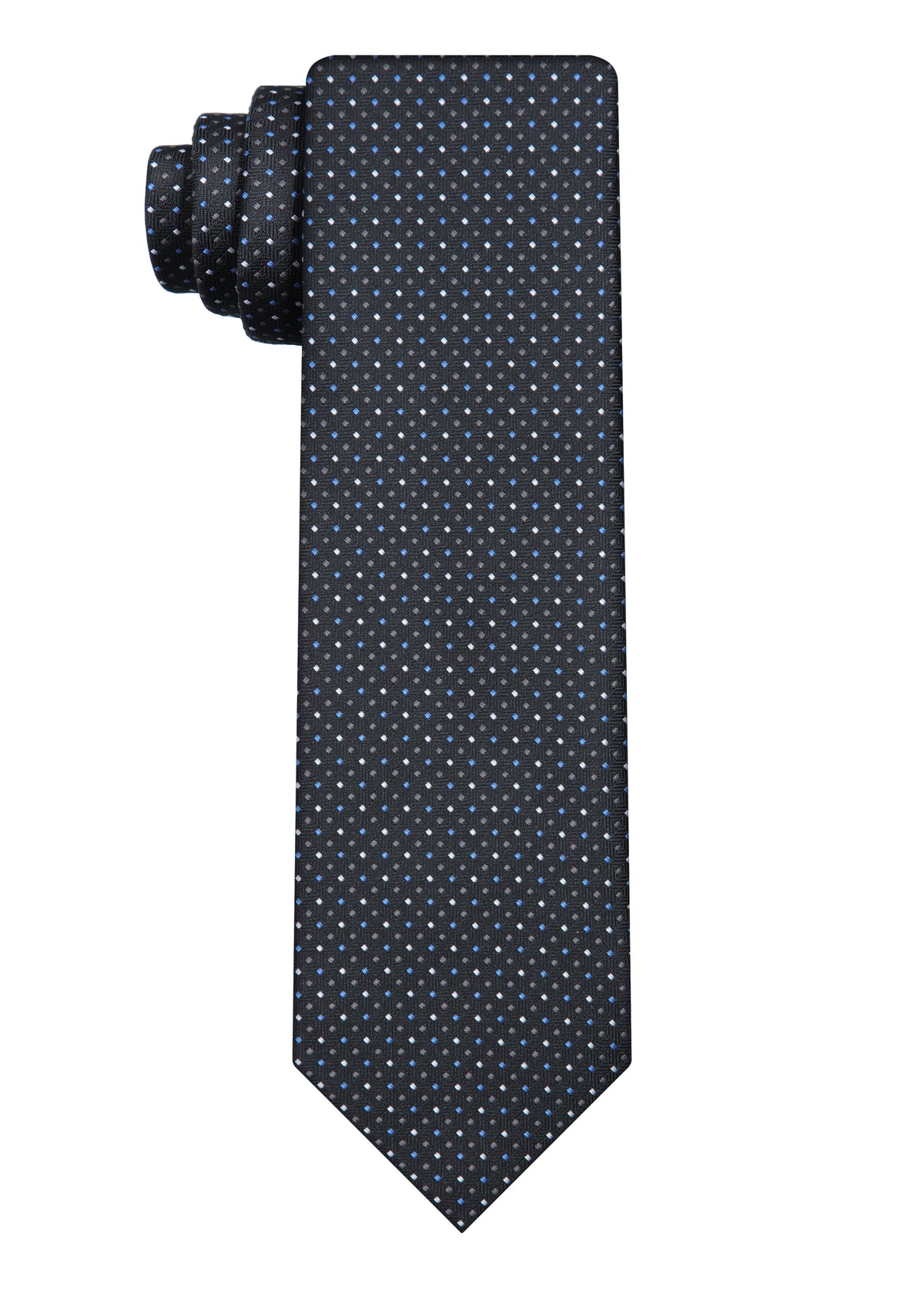 Black micro-pattern custom woven tie shown as a formal wedding design direction