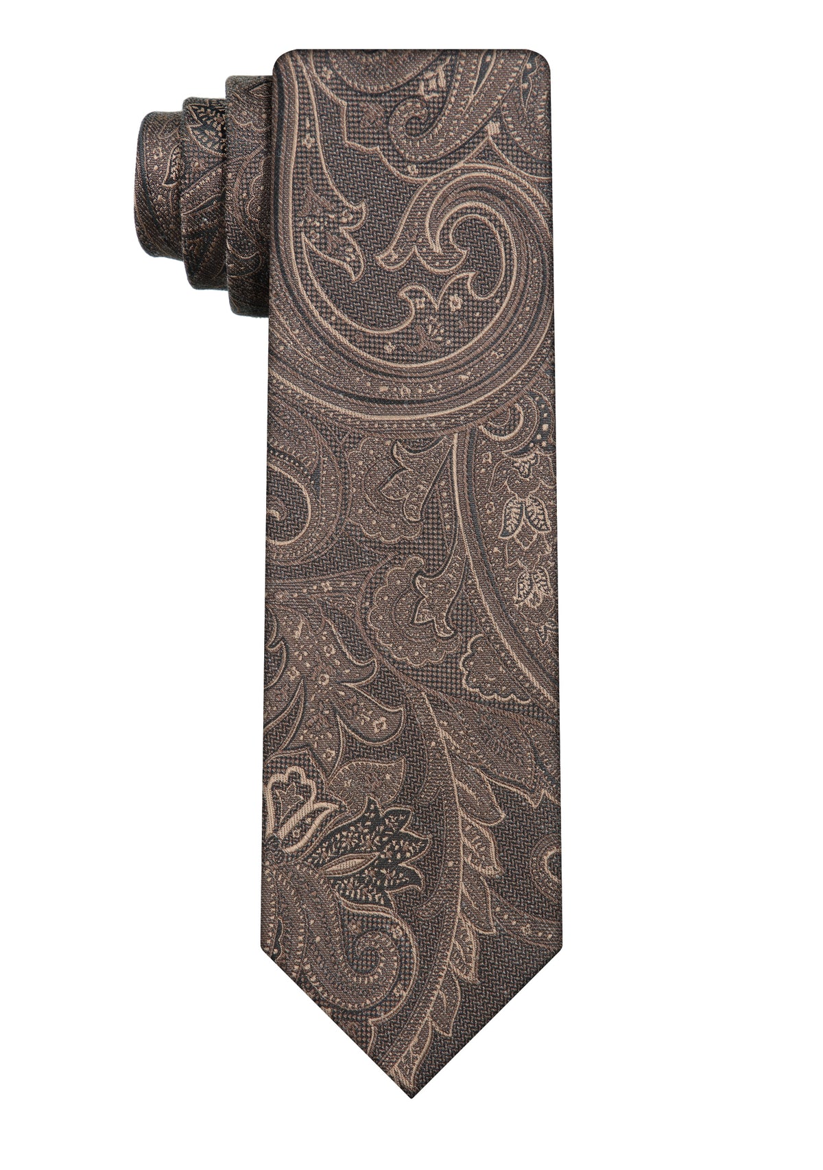 Brown paisley custom woven tie shown as a heritage-inspired design direction